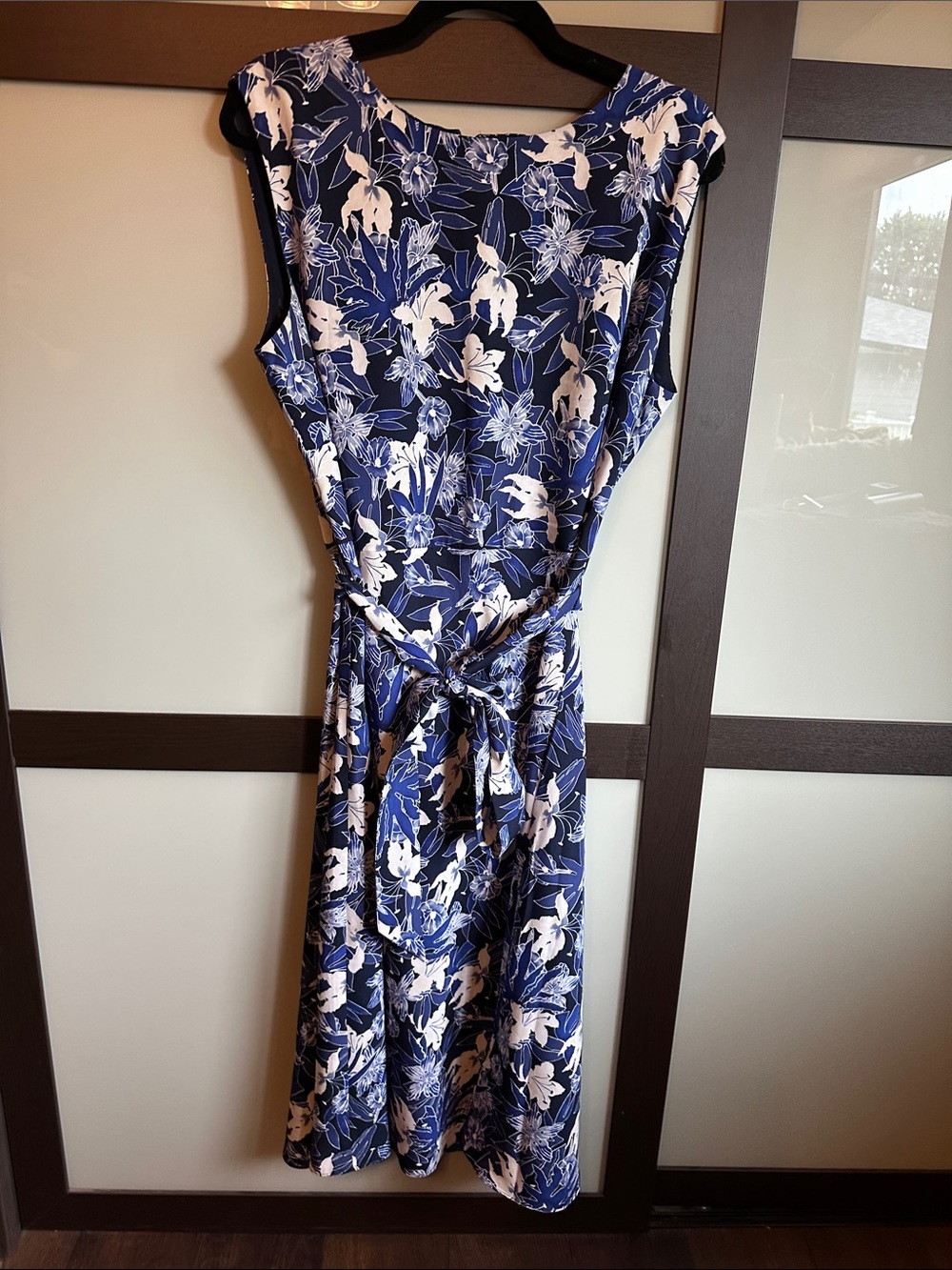 Women’s Lauren by Ralph Lauren Sleeveless Blue Floral Tie-Waist Dress sz 14